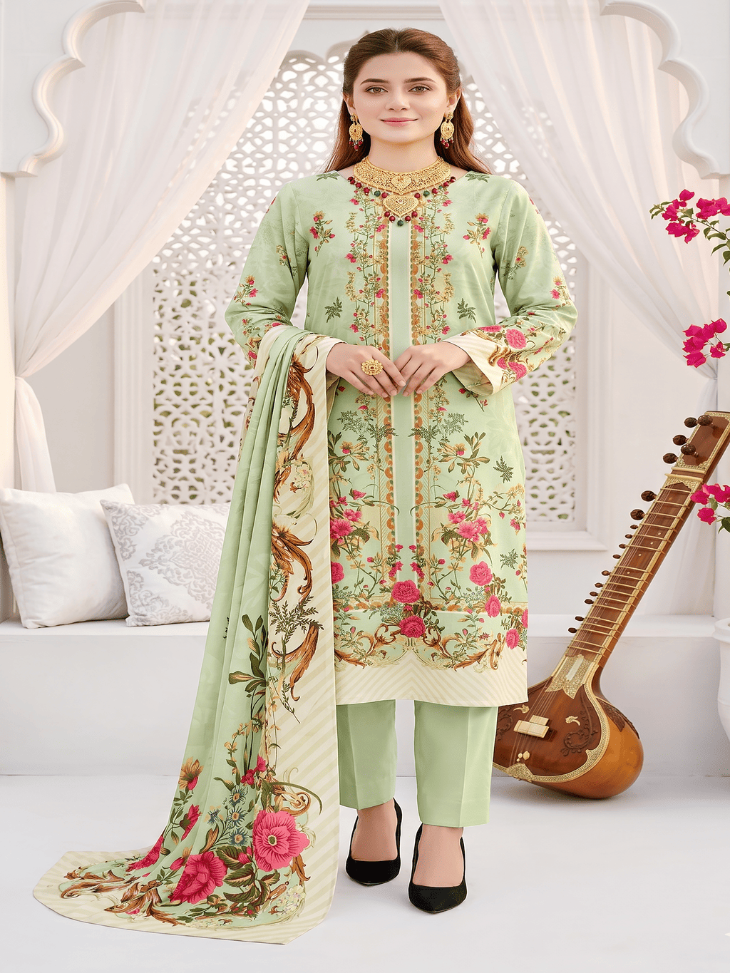 Unstitched Printed Lawn 3 Piece Suit