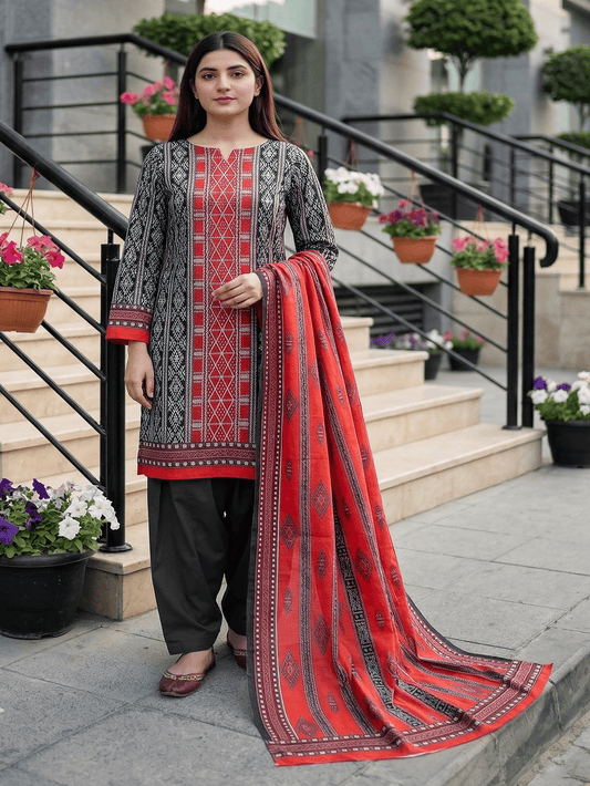 Unstitched Printed Lawn 3 Piece Suit