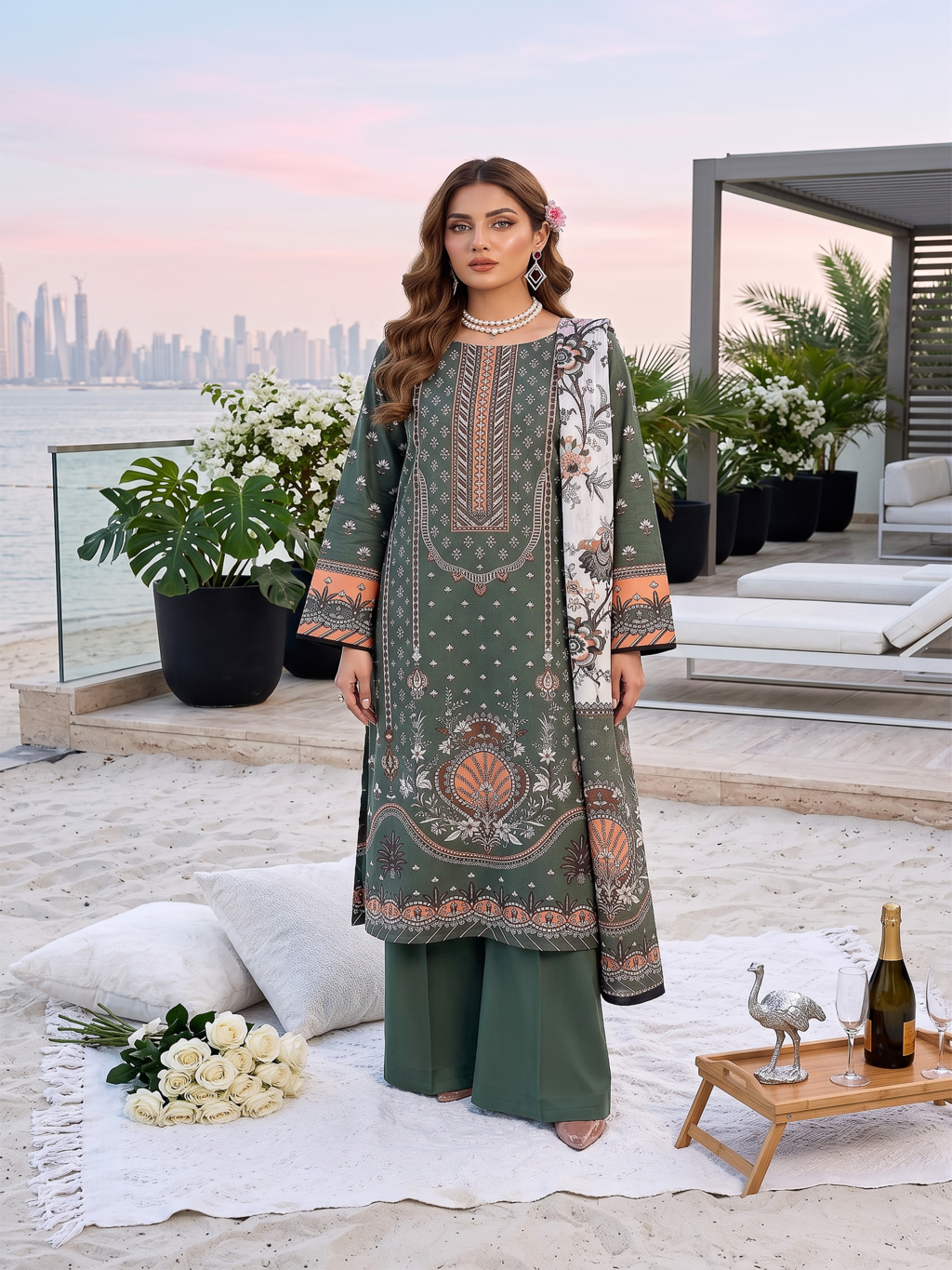Unstitched Printed Lawn 3 Piece Suit