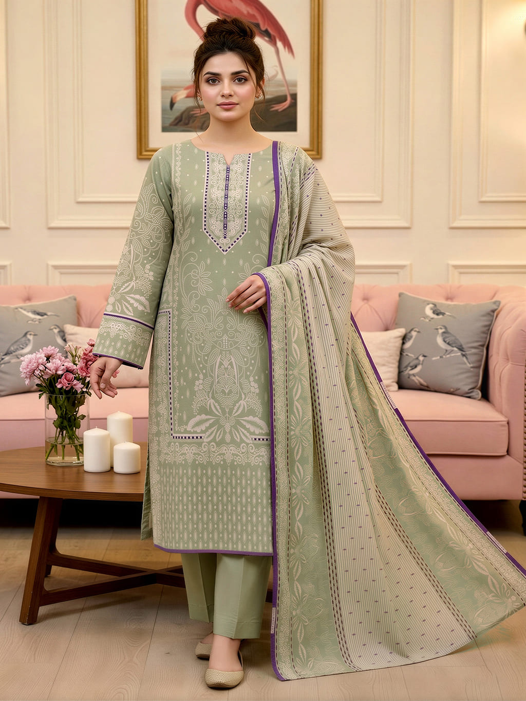 Unstitched Printed Lawn 3  Piece Suit