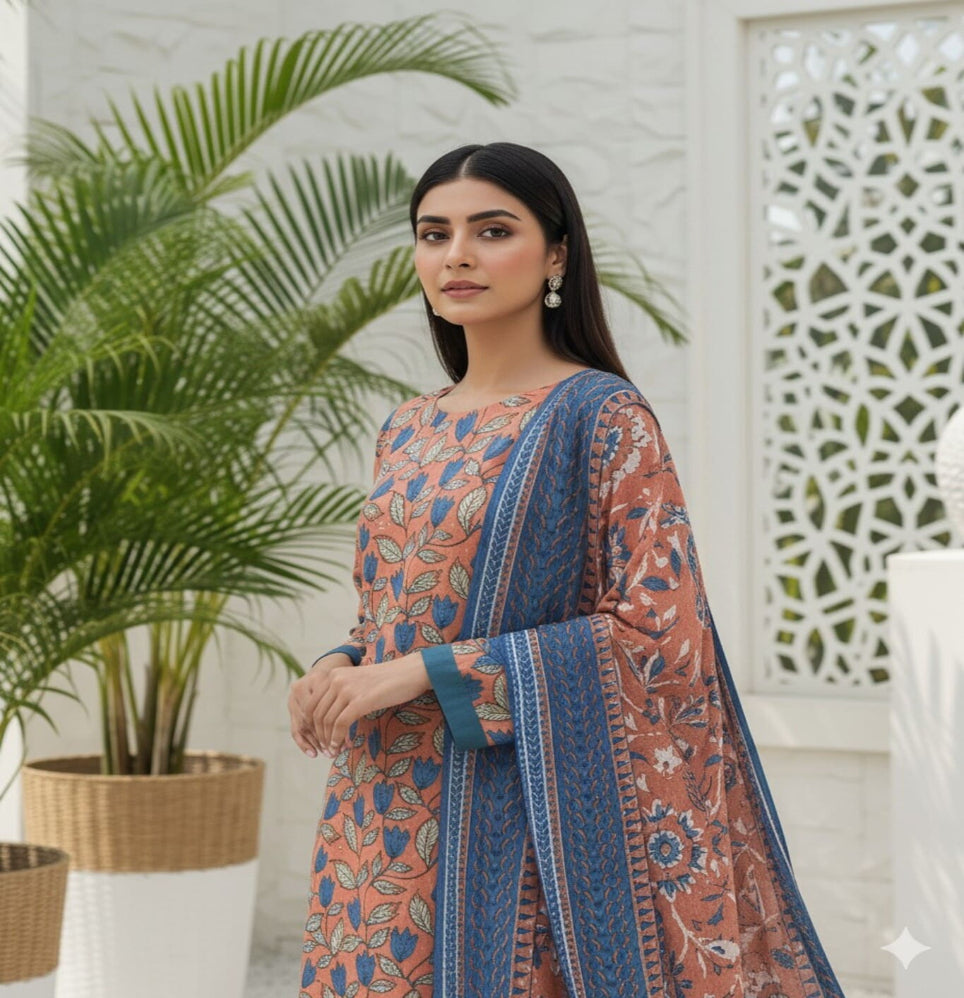 Unstitched Printed Lawn 3 Piece