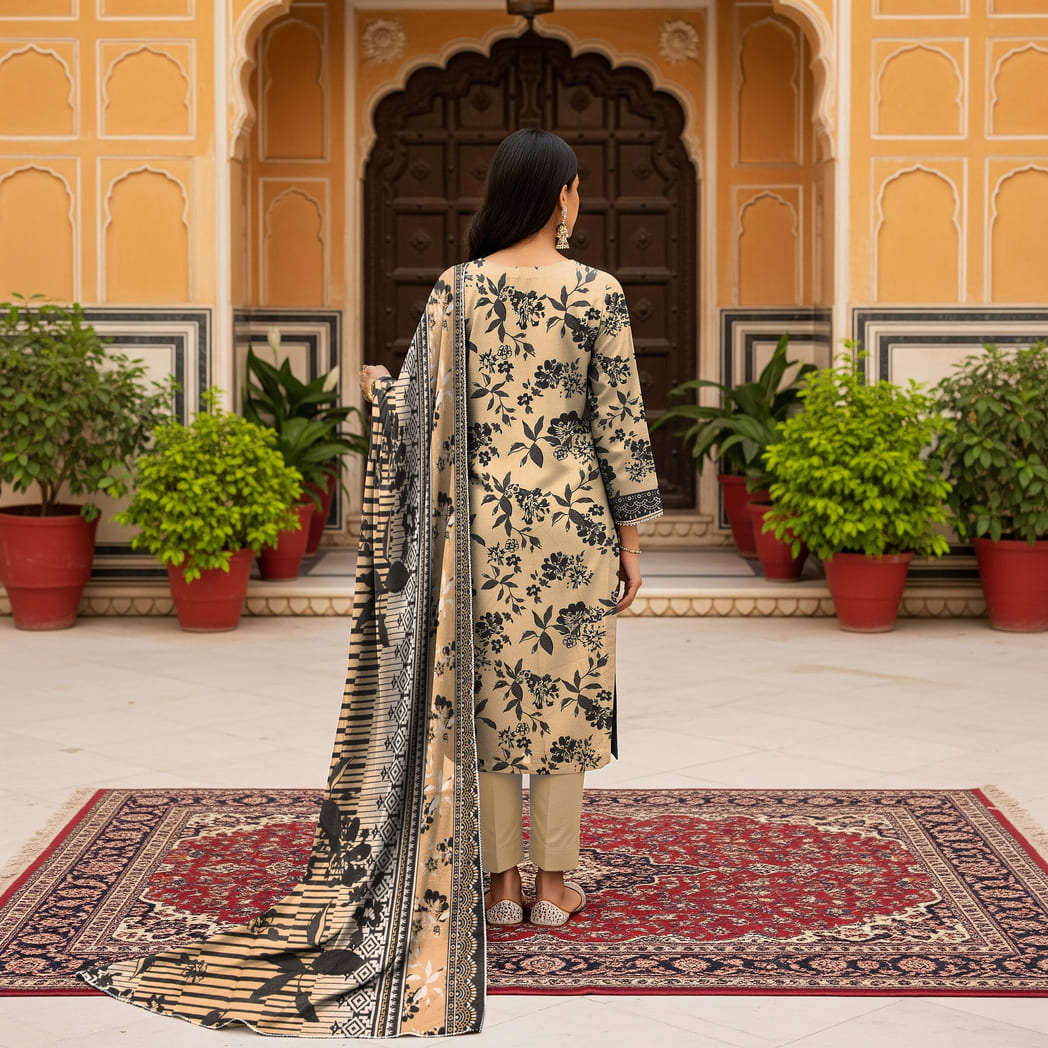 Unstitched Printed Karandi 3 Piece