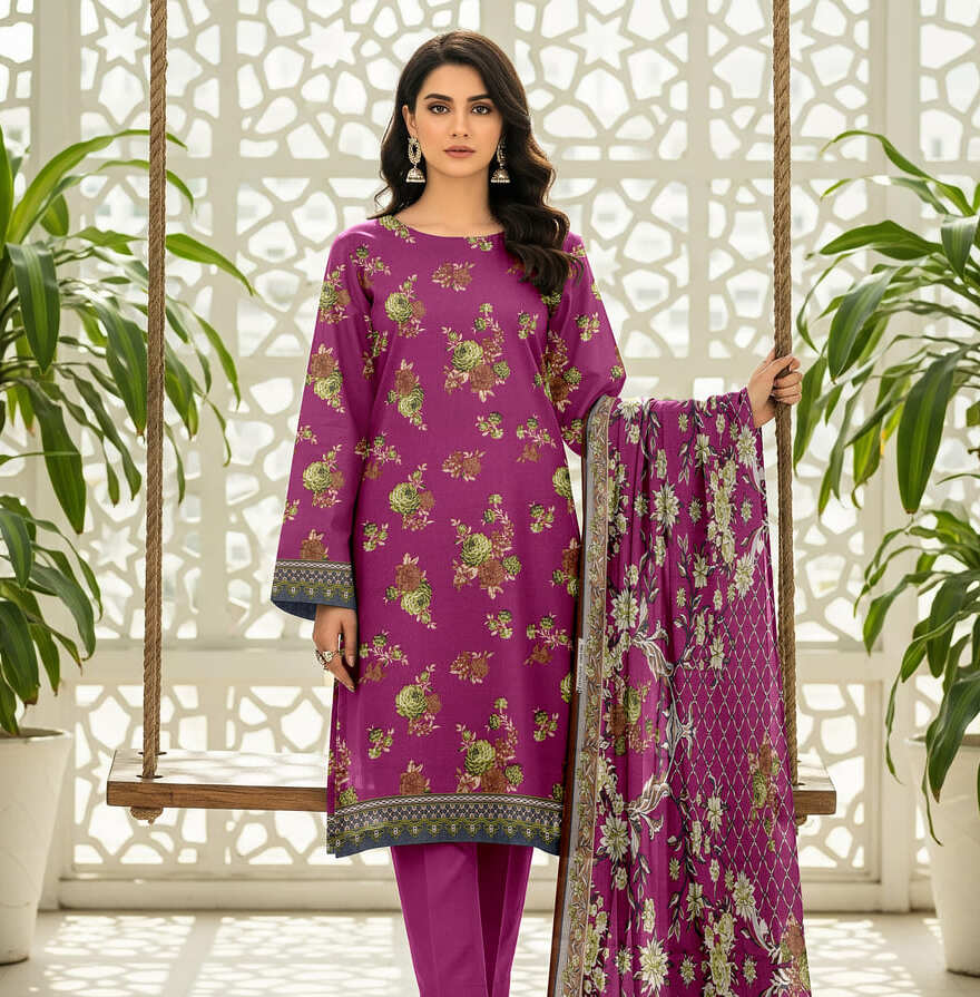 Unstitched Printed Karandi 3 Piece