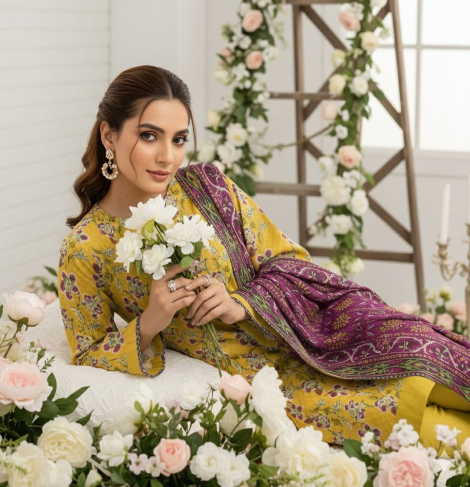 Unstitched Printed Lawn 3 Piece