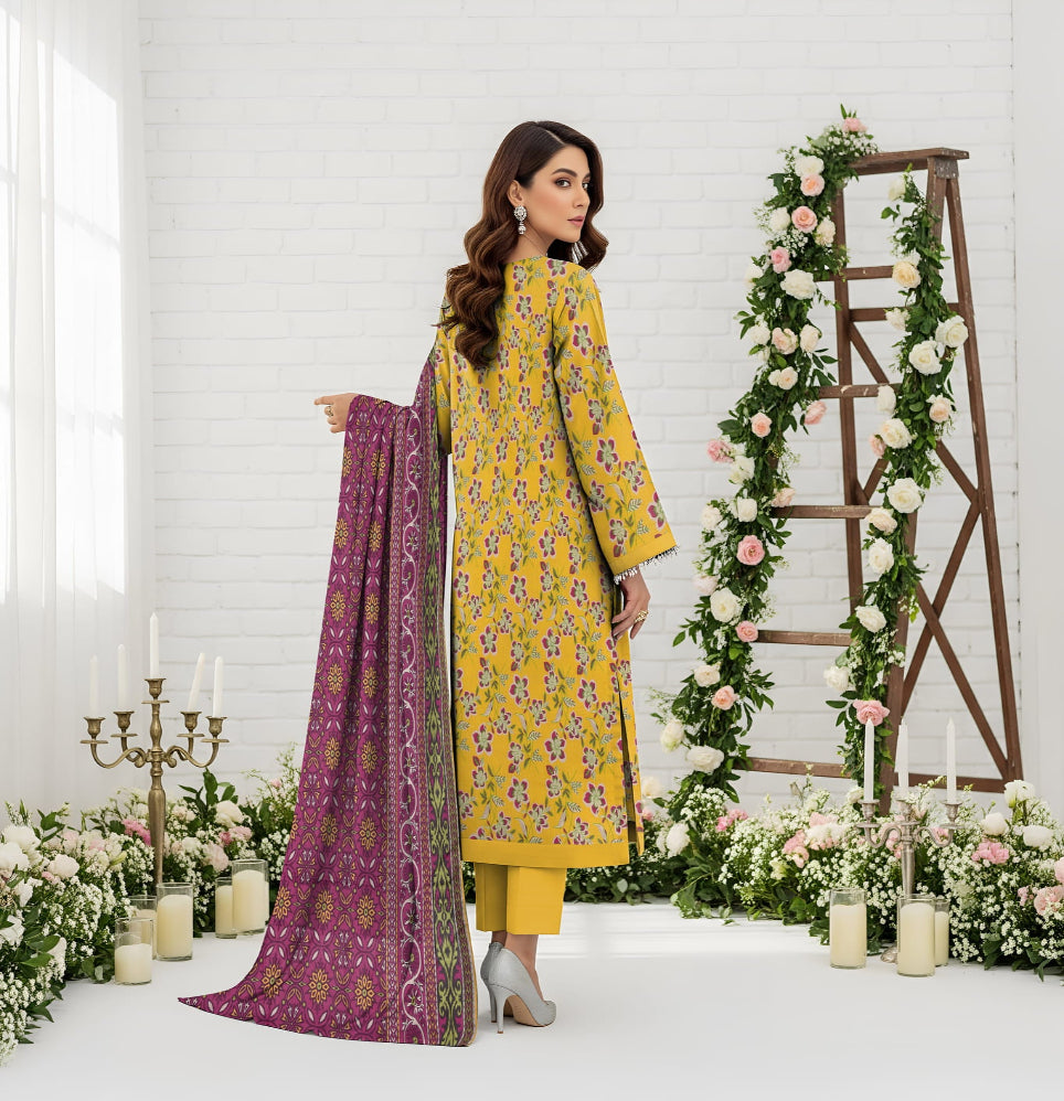 Unstitched Printed Lawn 3 Piece