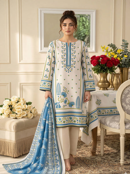 Unstitched Printed Lawn 3 Piece Suit