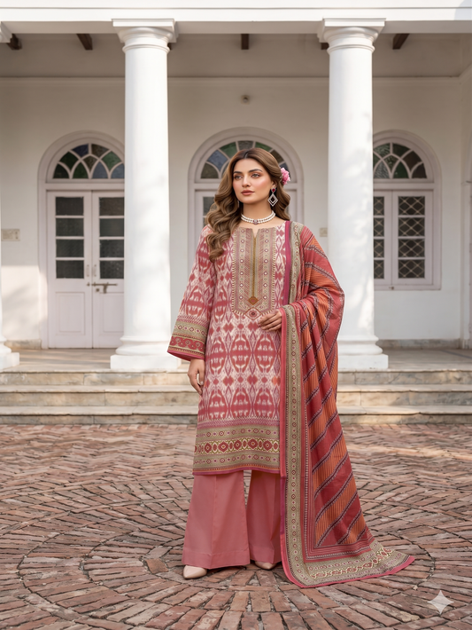 Unstitched Printed Lawn 3 Piece Suit