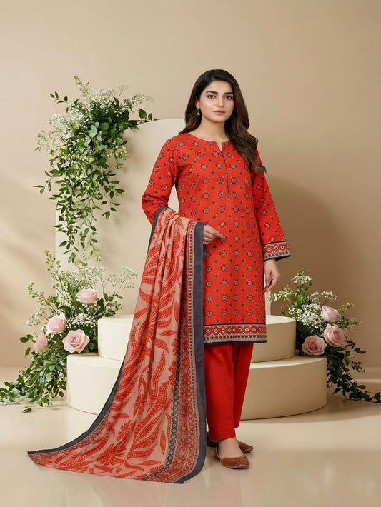 Unstitched Printed Lawn 3 Piece