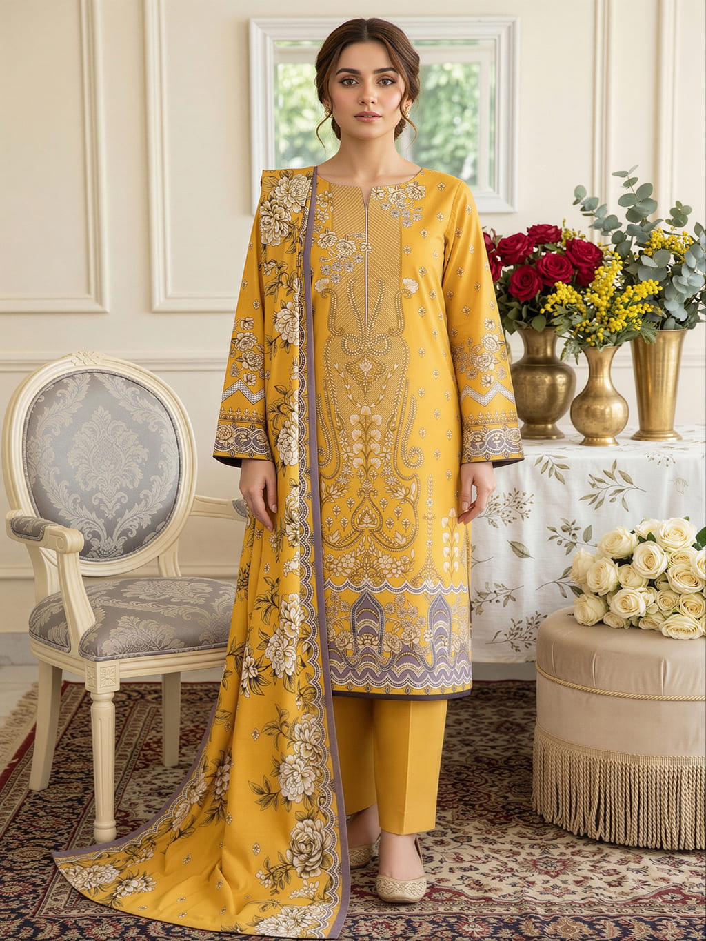 Unstitched Printed Lawn 3 Piece Suit