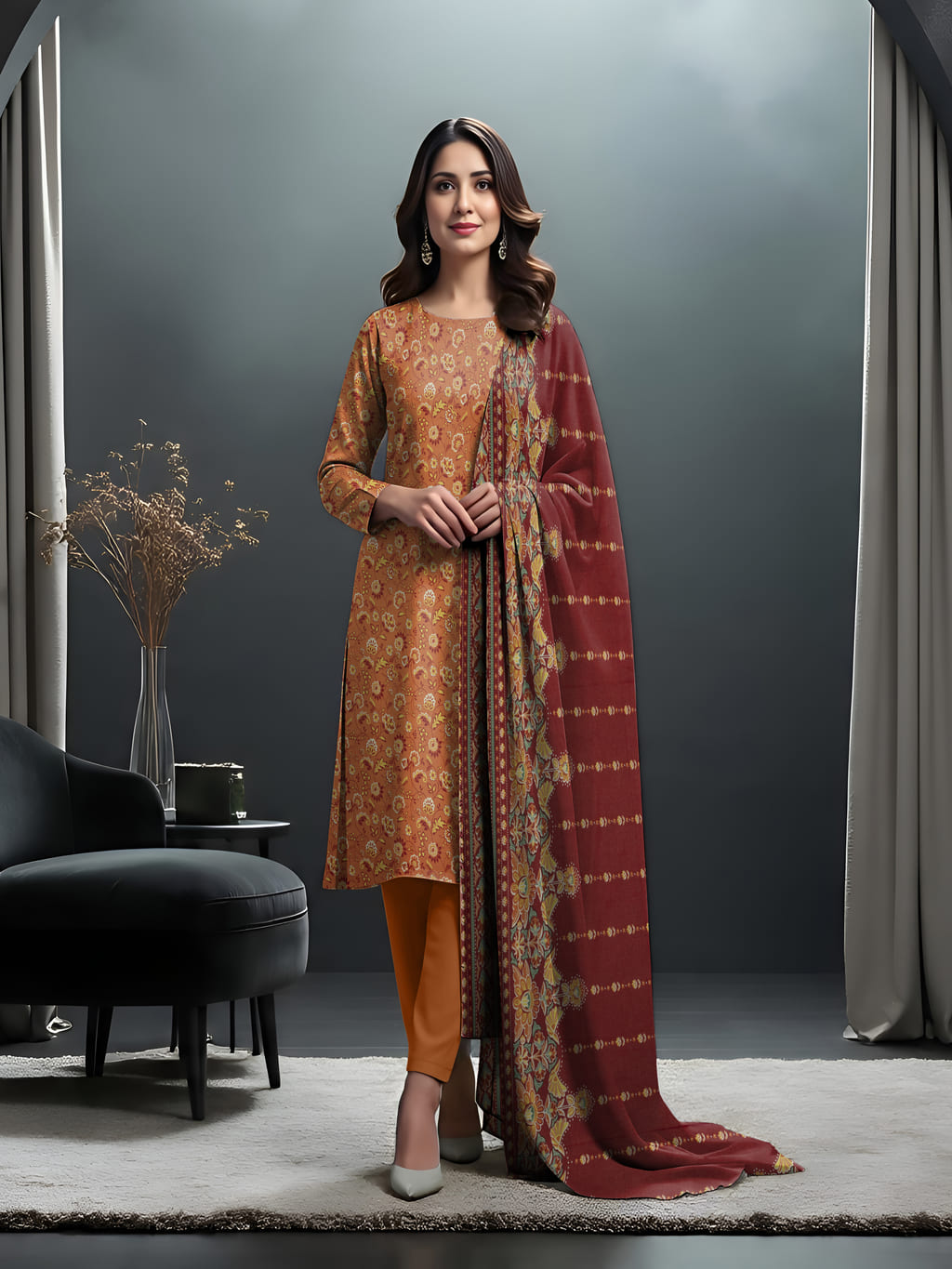 Unstitched Printed Lawn 3 Piece