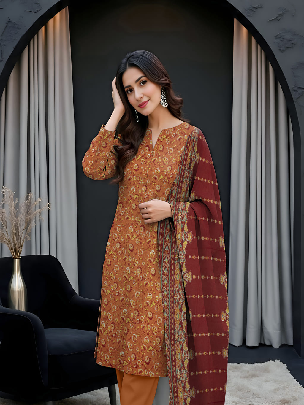 Unstitched Printed Lawn 3 Piece