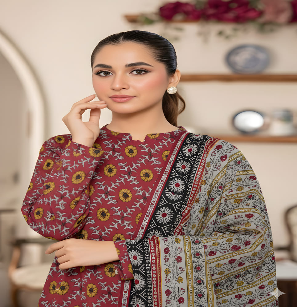 Unstitched Printed Lawn 3 Piece
