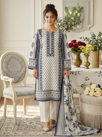 Unstitched Printed Lawn 3 Piece Suit