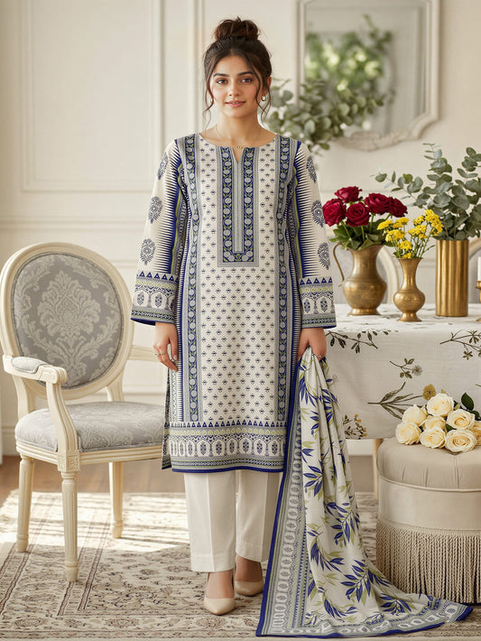 Unstitched Printed Lawn 3 Piece Suit