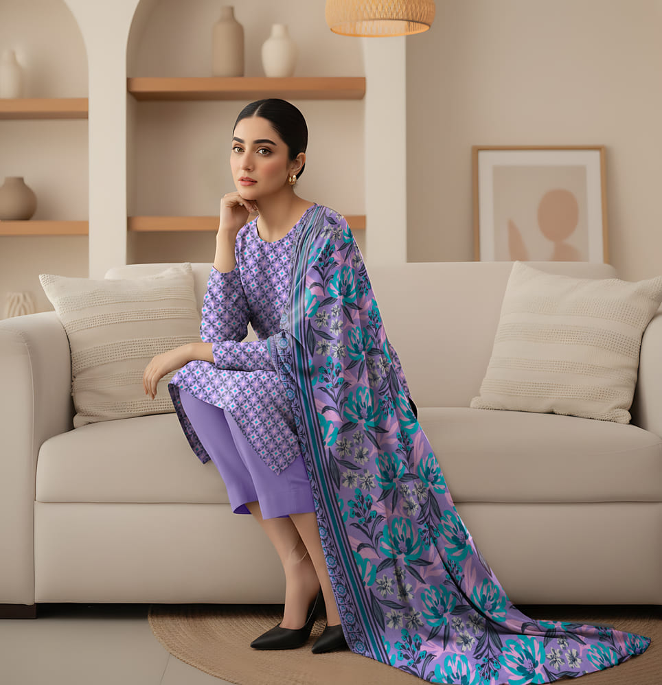 Unstitched Printed Lawn 3 Piece