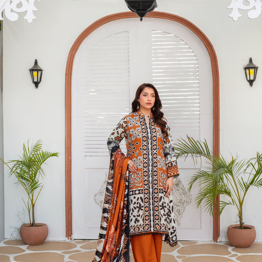 Unstitched Printed Viscose Karandi 3 Piece