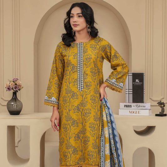 Unstitched Printed Khaddar 3 Piece