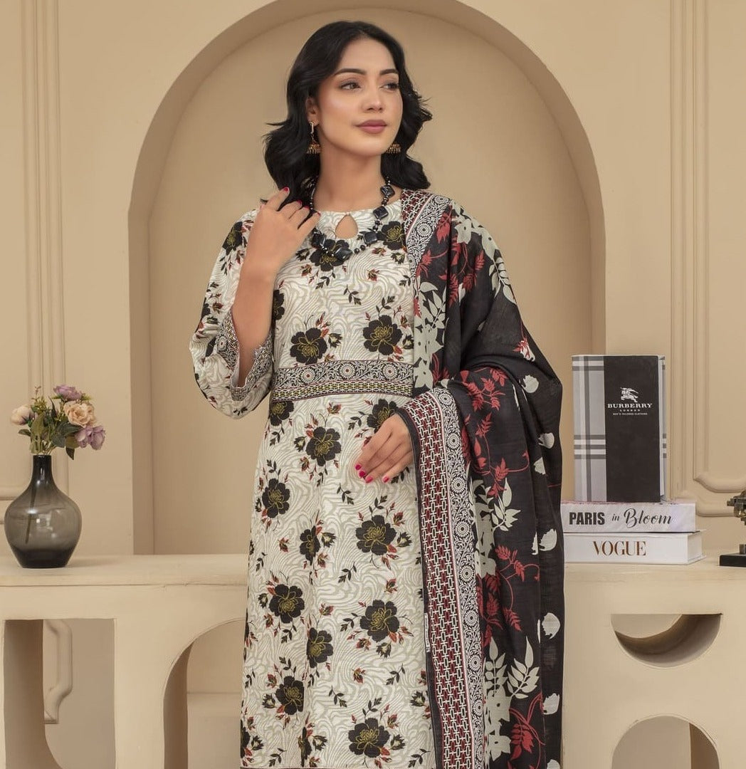 Unstitched Printed Khaddar 3 Piece