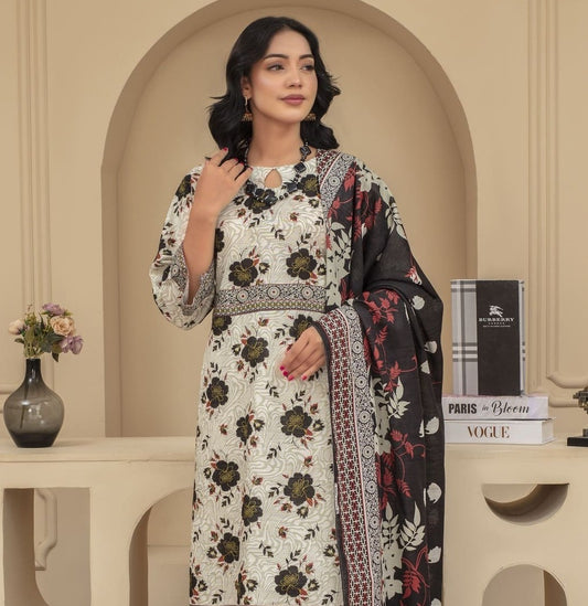 Unstitched Printed Khaddar 3 Piece