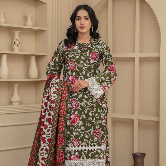 Unstitched Printed Khaddar 3 Piece