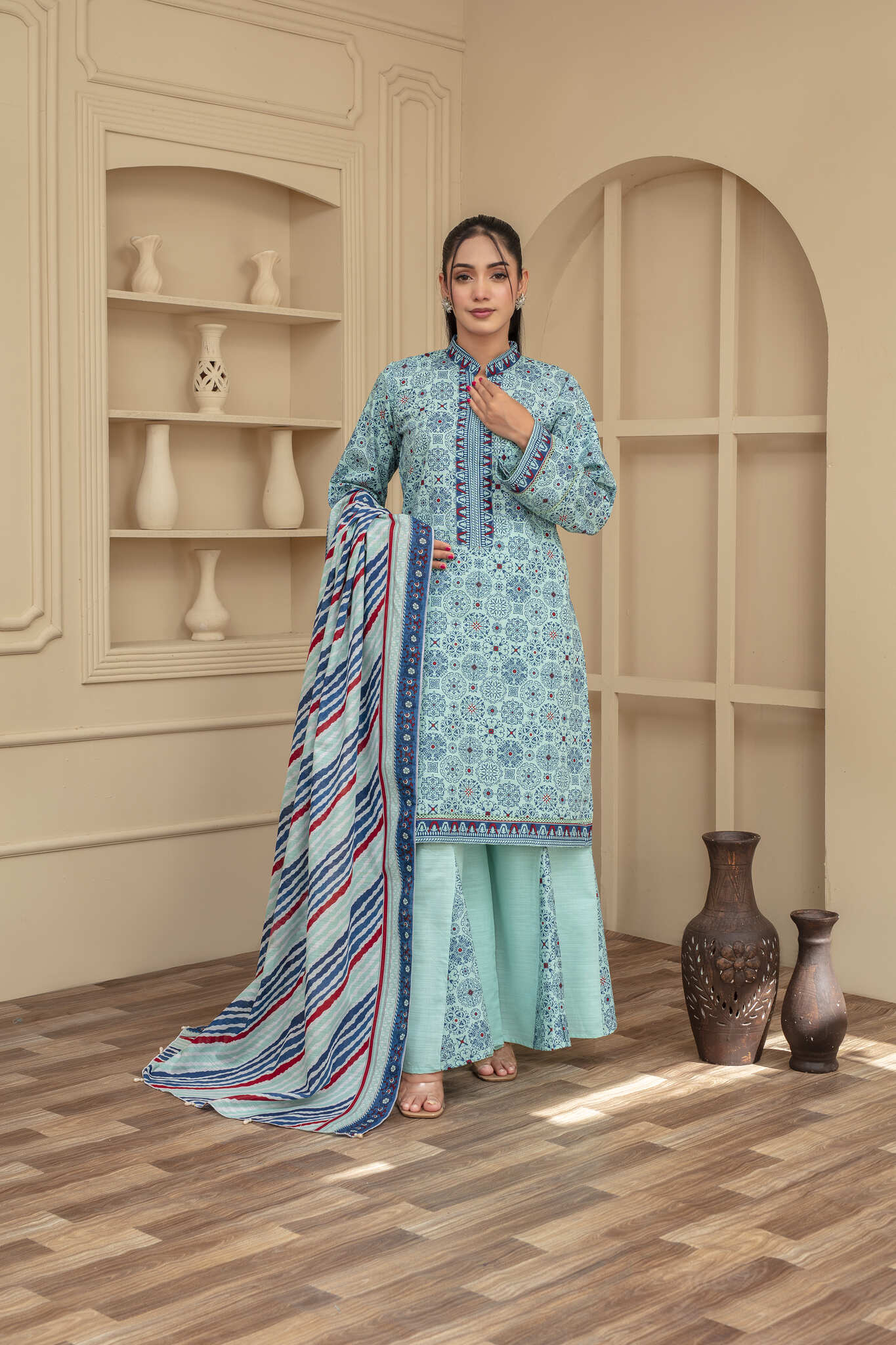 Unstitched Printed Khaddar 3 Piece
