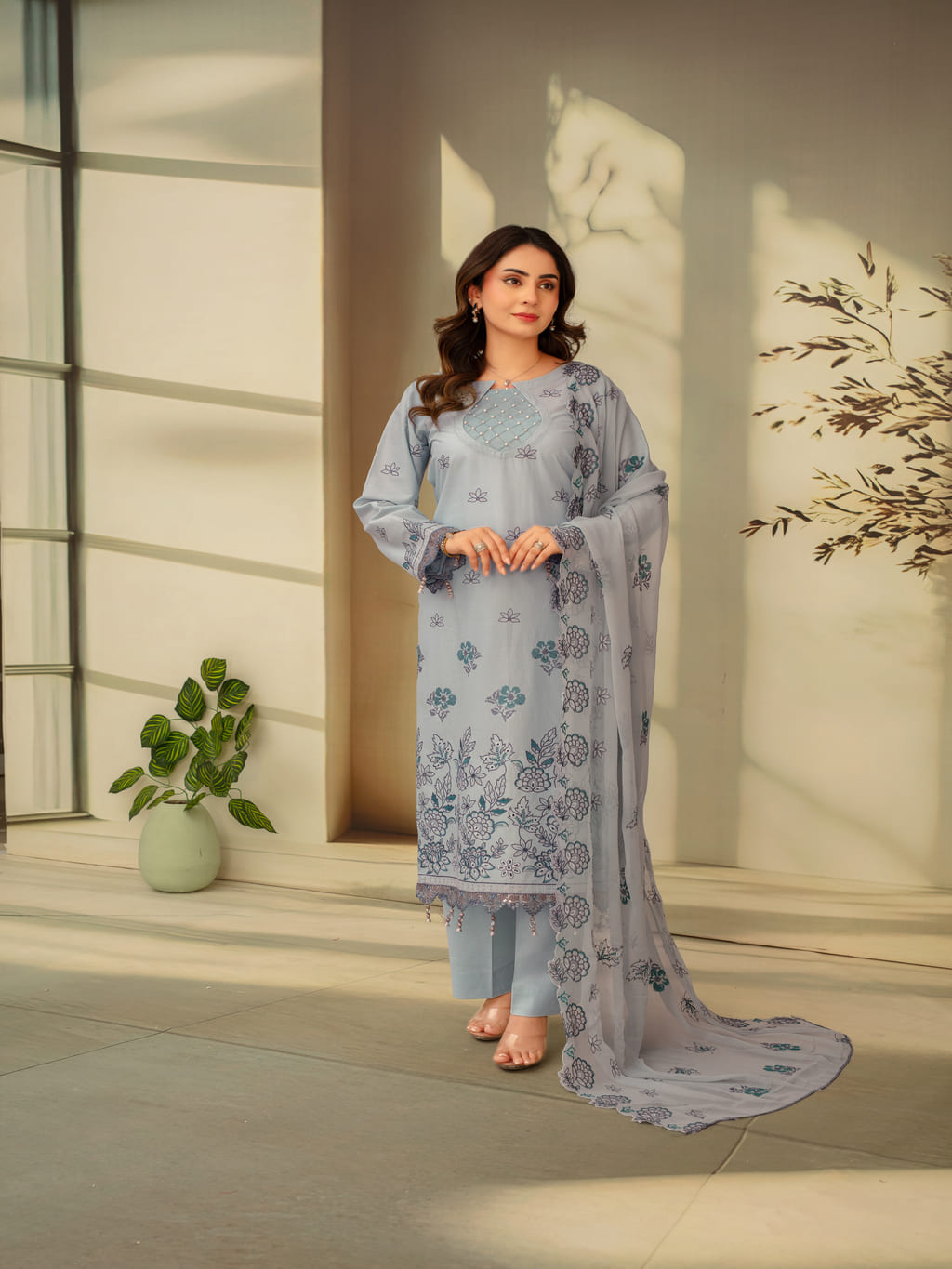 Unstitched Printed Lawn 3 Piece Suit