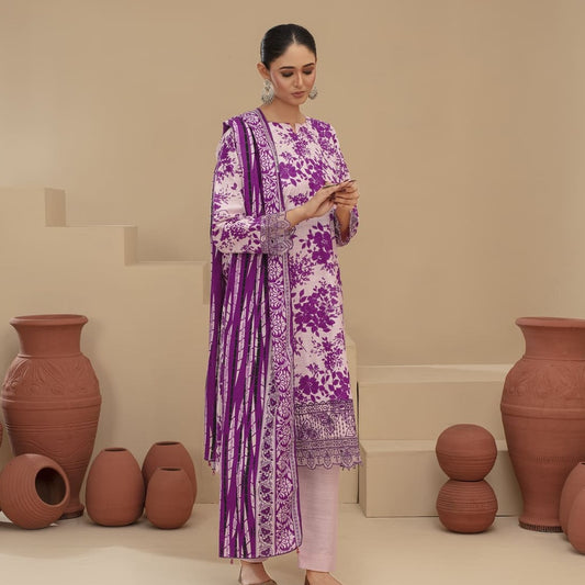 Unstitched  Printed Khaddar with Embroidery Patches  3 Piece