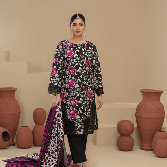 Unstitched Printed Khaddar with Embroidery Patches 3 Piece