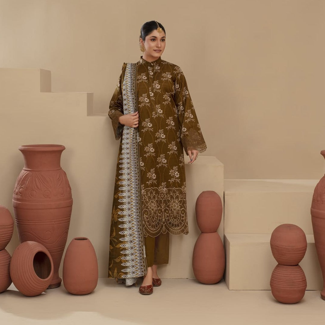 Unstitch Printed Khaddar with Embroidery Patches 3 Piece