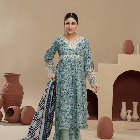 Unstitch Printed Khaddar with Embroidery Patches 3 Piece