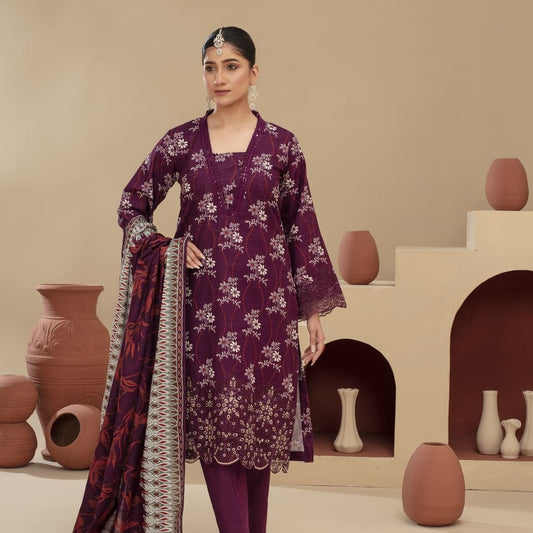 Unstitched Printed Khaddar with Embroidery Patches 3 Piece