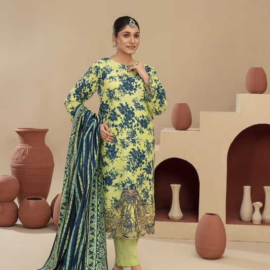 Unstitched Printed Khaddar with Embroidery Patches 3 Piece