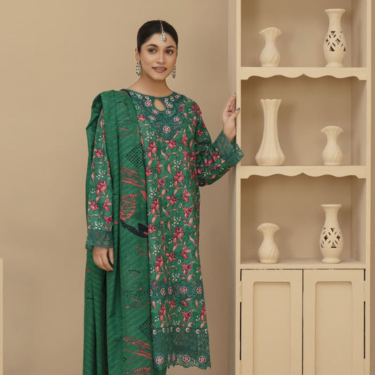 Unstitched Khaddar Print with Embroidery Patches  3 Piece
