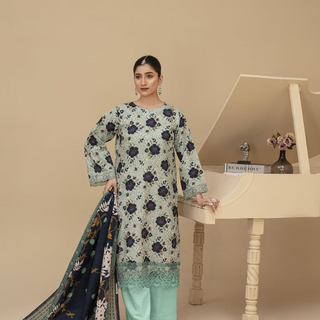 Unstitched Khaddar Print with Embroidery Patches 3 Piece