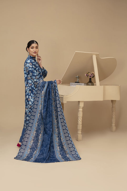 Unstitched Khaddar Print with Embroidery Patches 3 Piece