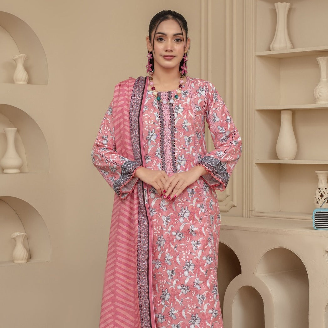 Unstitched Printed Khaddar 3 Piece