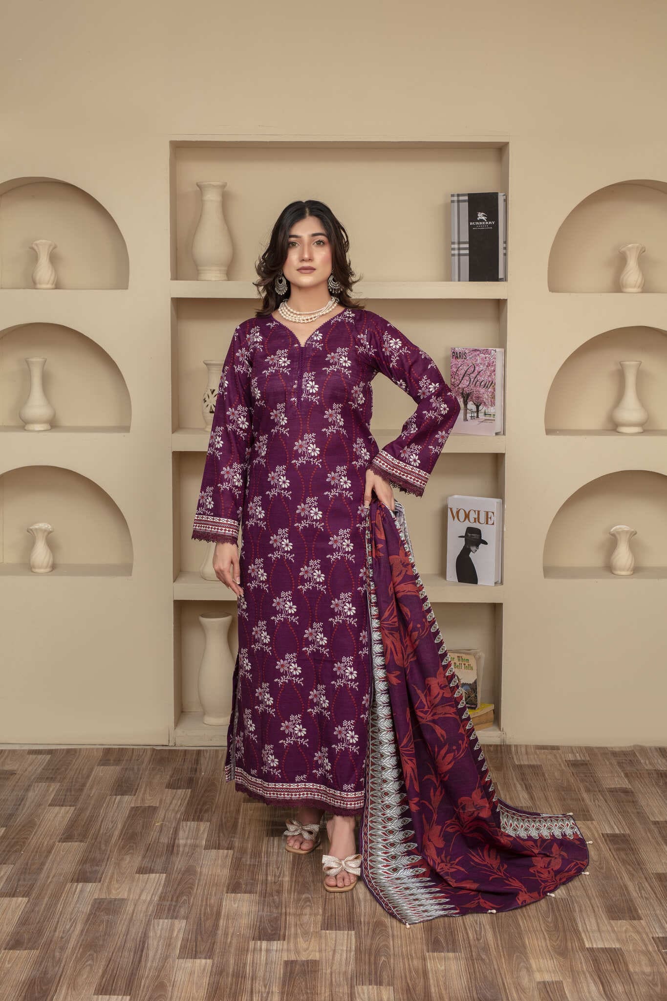 Unstitched Printed Khaddar 3 Piece