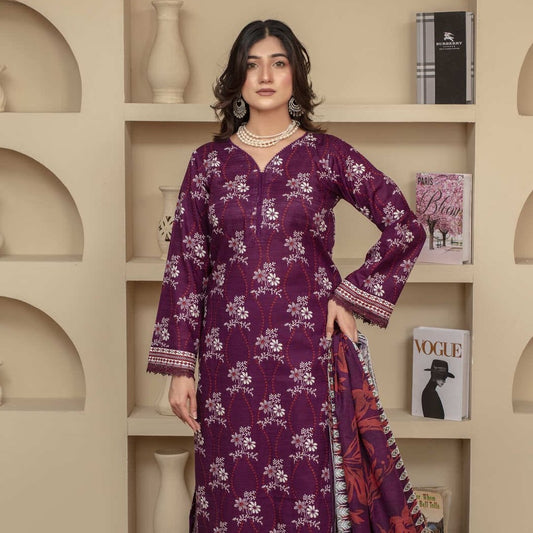 Unstitched Printed Khaddar 3 Piece