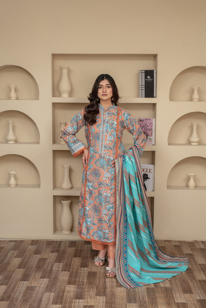 Unstitched Printed Khaddar 3 Piece