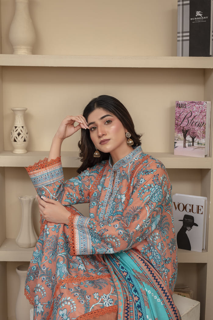 Unstitched Printed Khaddar 3 Piece