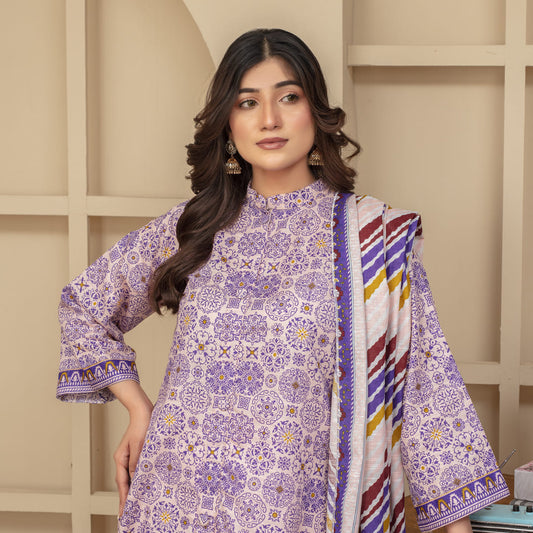 Unstitched Printed Khaddar 3 Piece