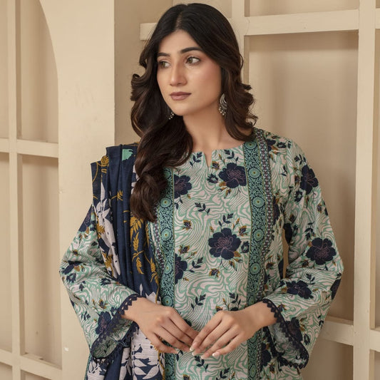 Unstitched Printed Khaddar 3 Piece