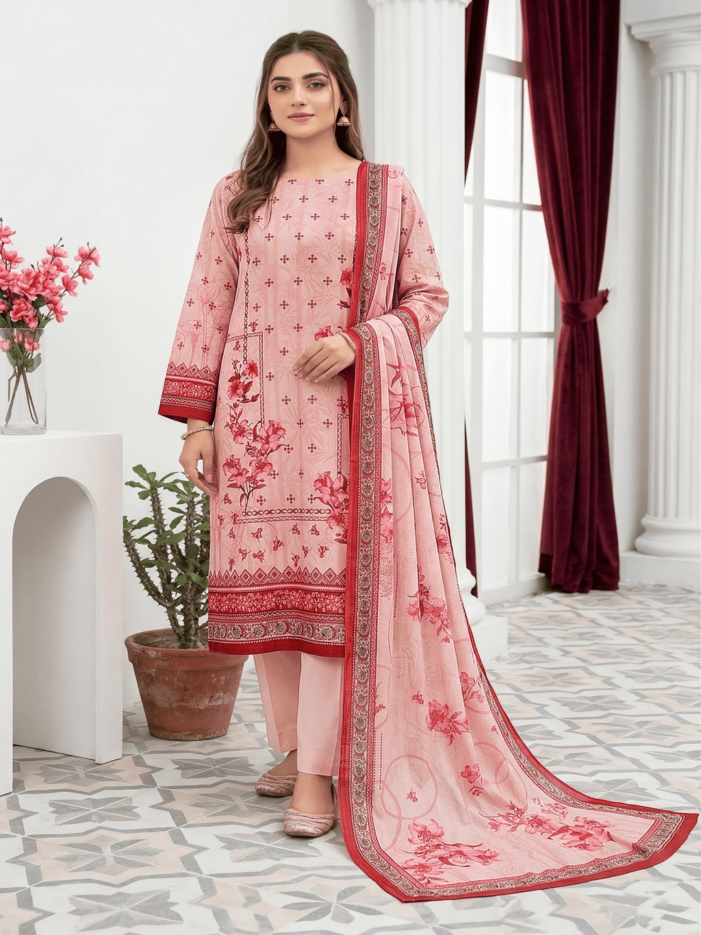 Unstitched Digital Printed Lawn 3 Piece Suit