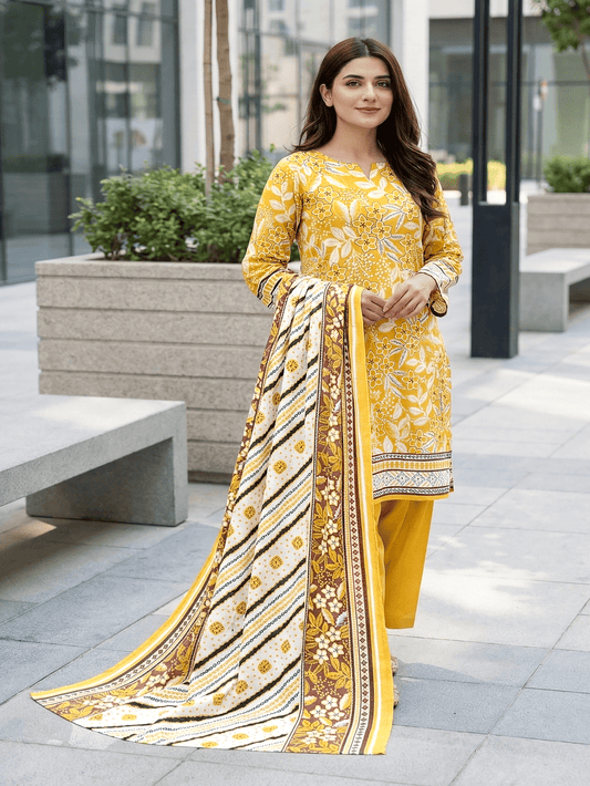 Unstitched Printed Lawn 3 Piece Suit