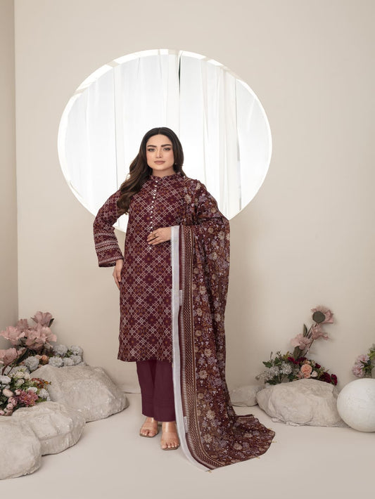 Unstitched Printed Lawn 3 Piece
