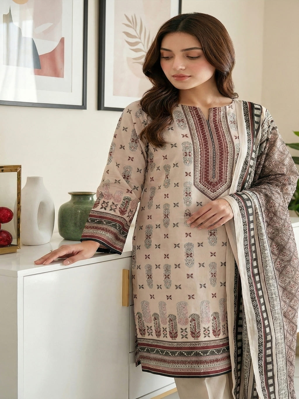 Unstitched Printed Lawn 3 Piece
