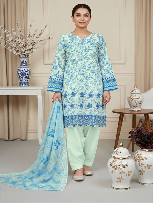 Digital Printed Embroided Lawn 3 Piece Suit Unstitched