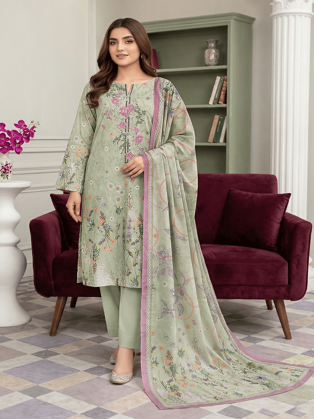 Unstitched Digital Printed Lawn 3 Piece Suit