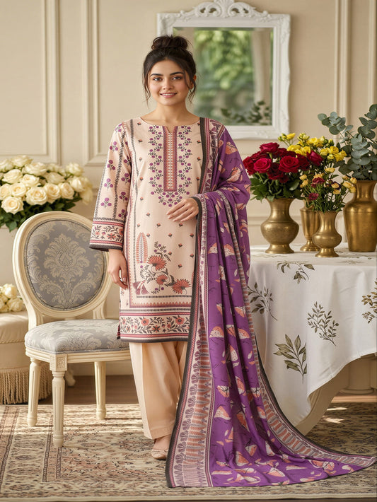 Unstitched Printed Lawn 3 Piece Suit