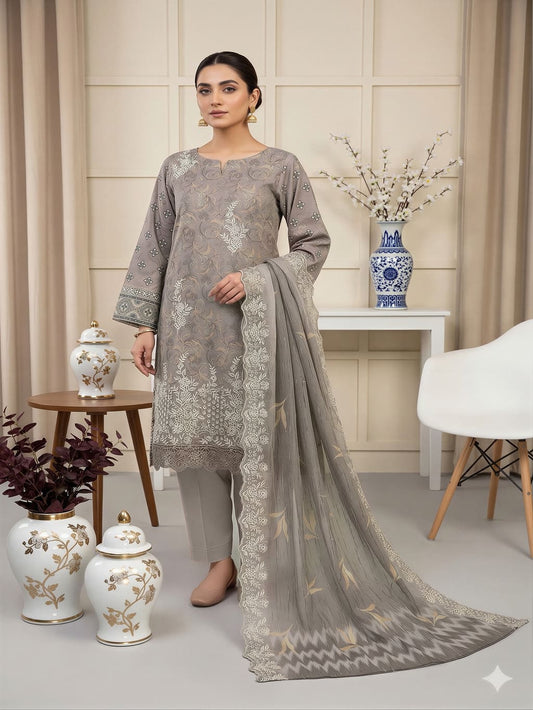 Digital Printed Embroided Lawn 3 Piece Suit Unstitched